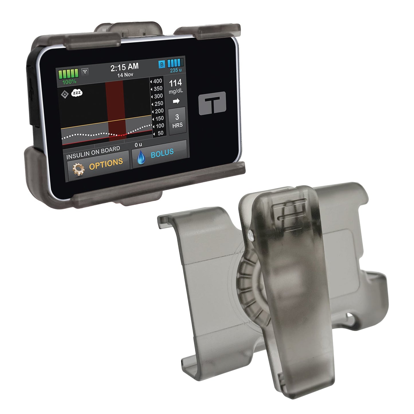 Holster with clip for Tandem Insulin pump t:Slim X2, G4 and Control IQ (Gray)