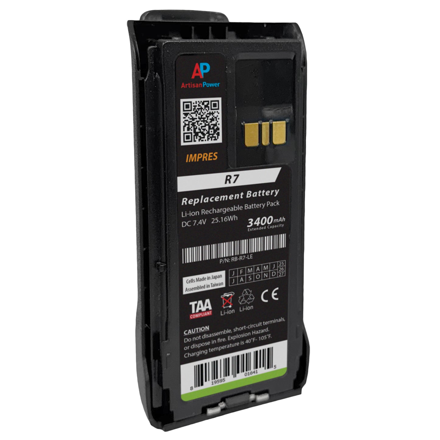 Replacement IMPRES Battery for Motorola MOTOTRBO R7 and R7a Radios. 3400 mAh image 1