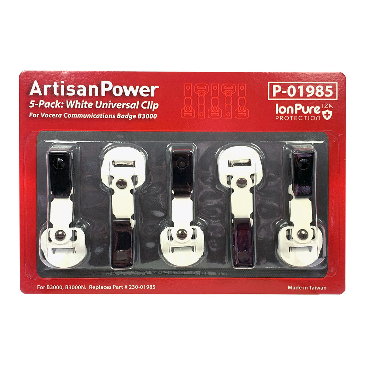 BOX OF 5: White Universal Clip for Vocera Badge B3000. 230-01985