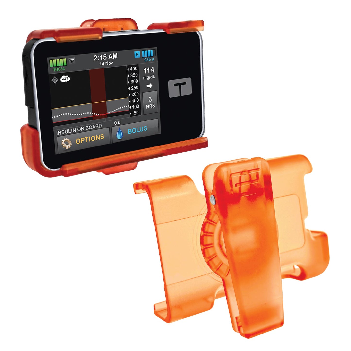 Holster with clip for Tandem Insulin pump t:Slim X2, G4 and Control IQ (Orange)