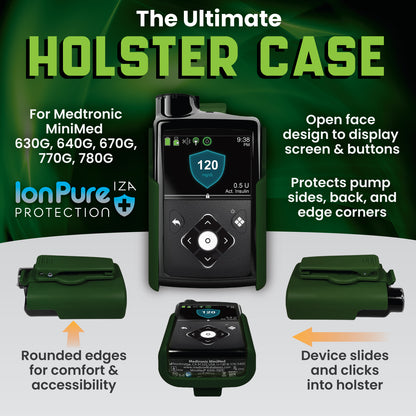 Holster with clip for Medtronic MiniMed 630G, 640G, 670G, 770G, 780G (Matte Green)