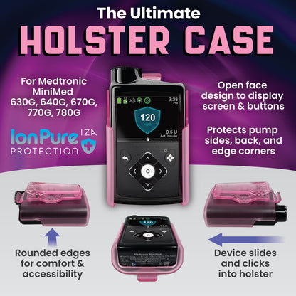Holster with clip for Medtronic MiniMed 630G, 640G, 670G, 770G, 780G (Translucent Pink)