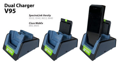 Dual Charger & Two Replacement Batteries Bundle forSpectraLink Versity 9553, 9540, 9653, & 9640 and for Cisco WebEx 860 & 860S Series