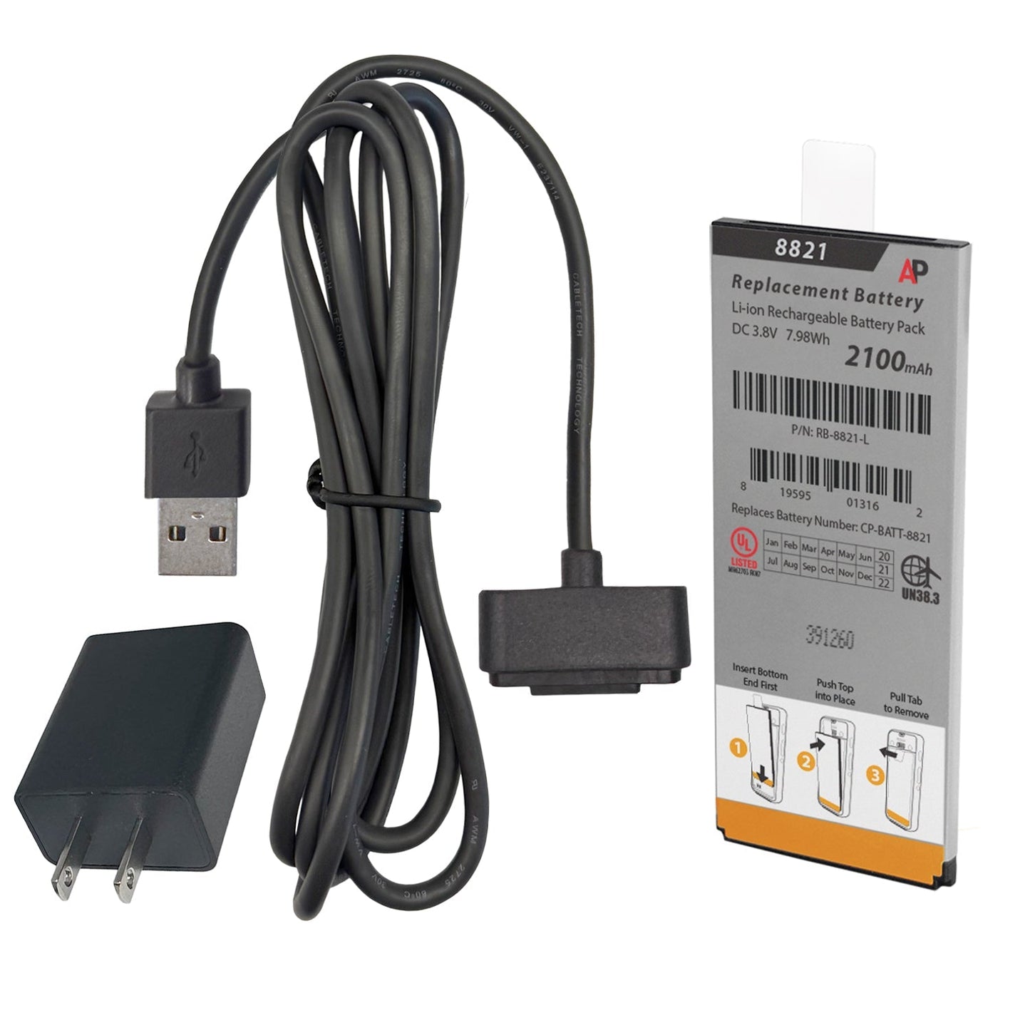 Power Cord with Power Adapter and Replacement Battery Bundle for Cisco IP Phone 8821