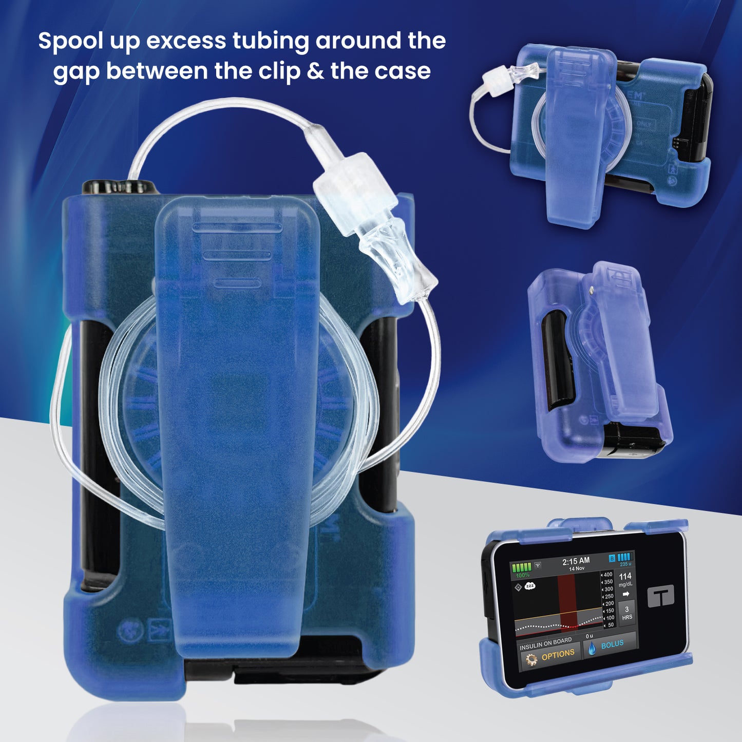 Holster with clip for Tandem Insulin pump t:Slim X2, G4 and Control IQ (Blue)