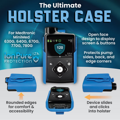 Holster with clip for Medtronic MiniMed 630G, 640G, 670G, 770G, 780G (Matte Blue)