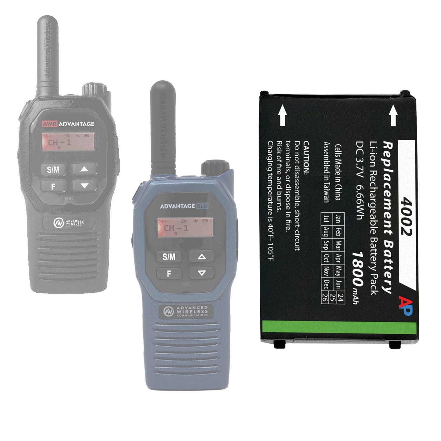 Advanced Wireless AWR Advantage Two Way Radios AWR-4000 and AWR-4002 Replacement Battery (Extended Capacity)