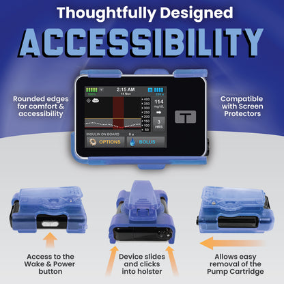Holster with clip for Tandem Insulin pump t:Slim X2, G4 and Control IQ (Blue)