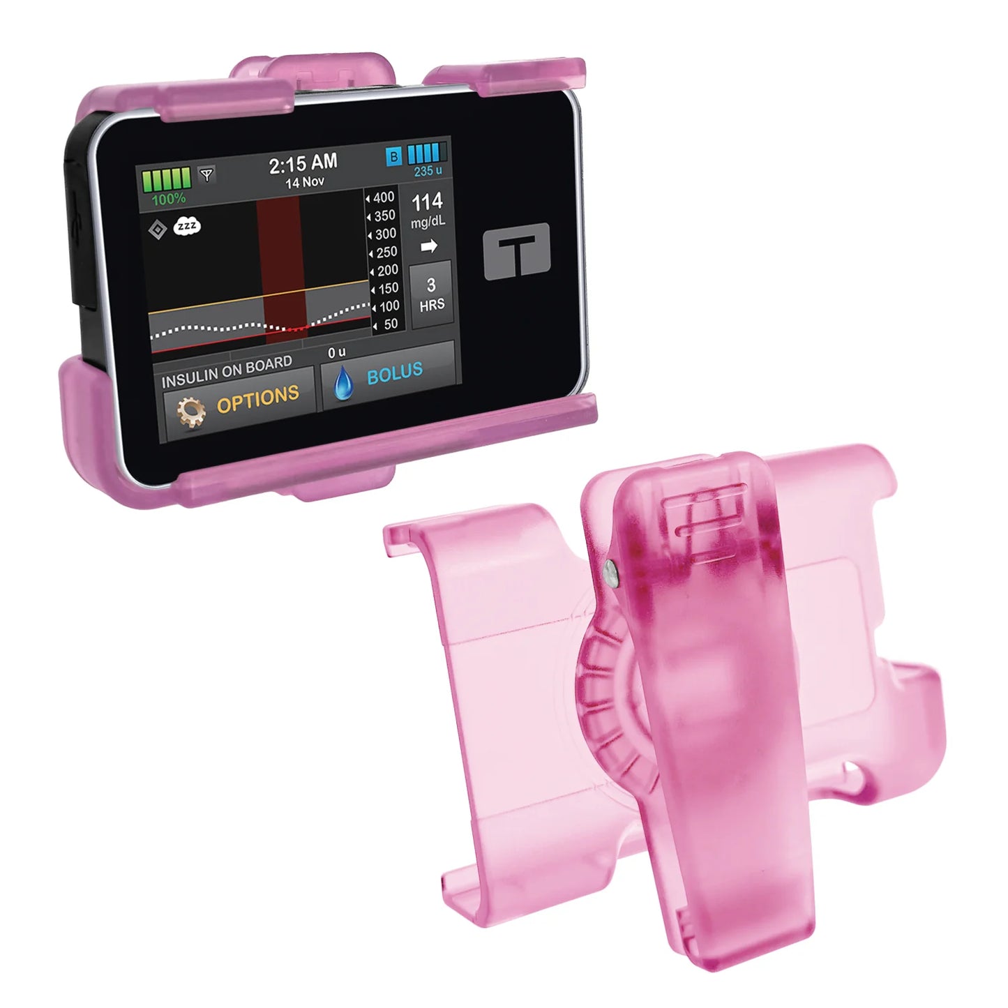 Holster with clip for Tandem Insulin pump t:Slim X2, G4 and Control IQ (Pink)