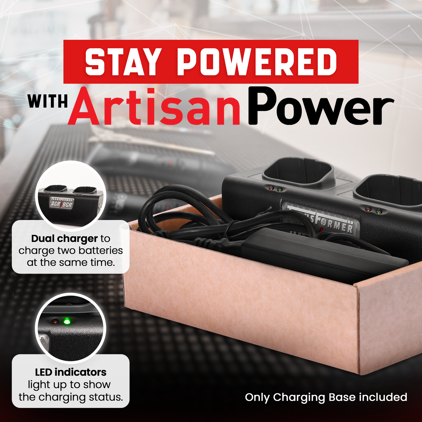 Dual Battery Charger for Andis PowerGroom AGR and BGR Series Clippers. Charges 2 Batteries at once!