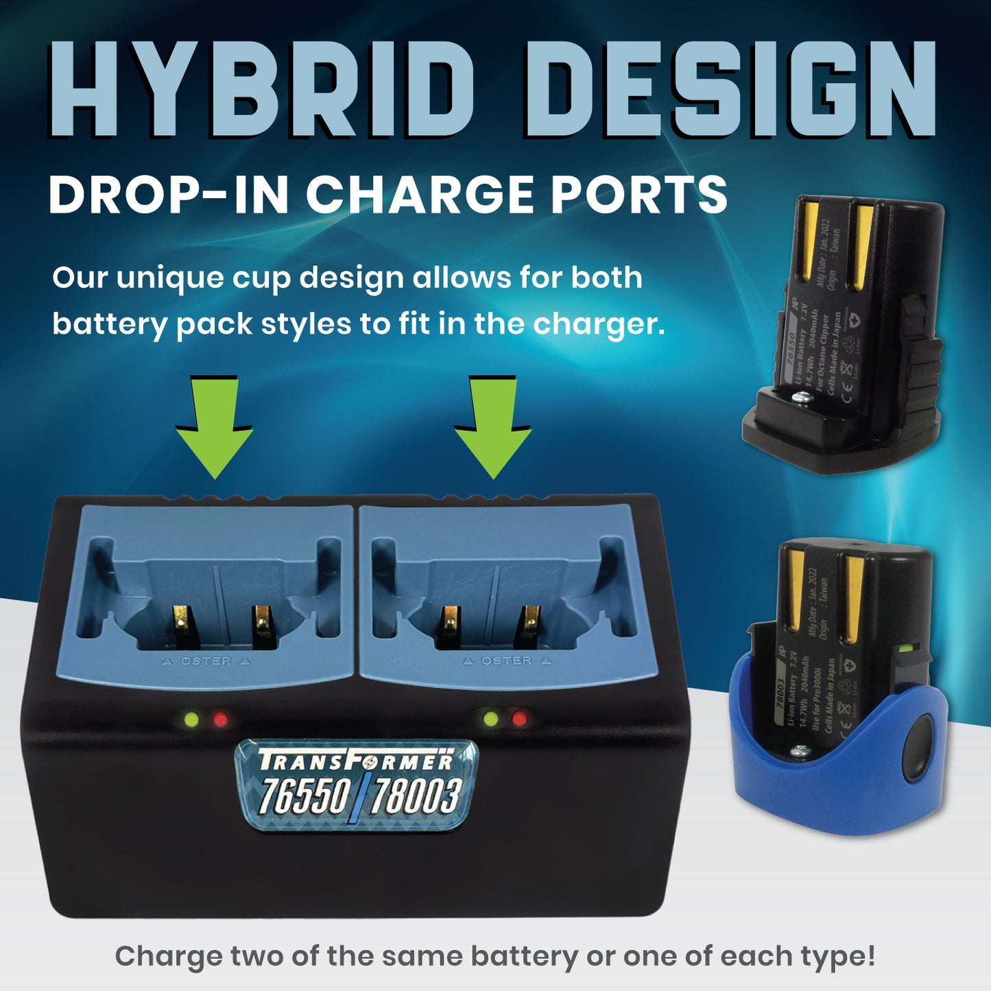 Transformer Charger for two Clipper Batteries for the Oster Octane, Oster Volt, Heiniger Saphir, Hei