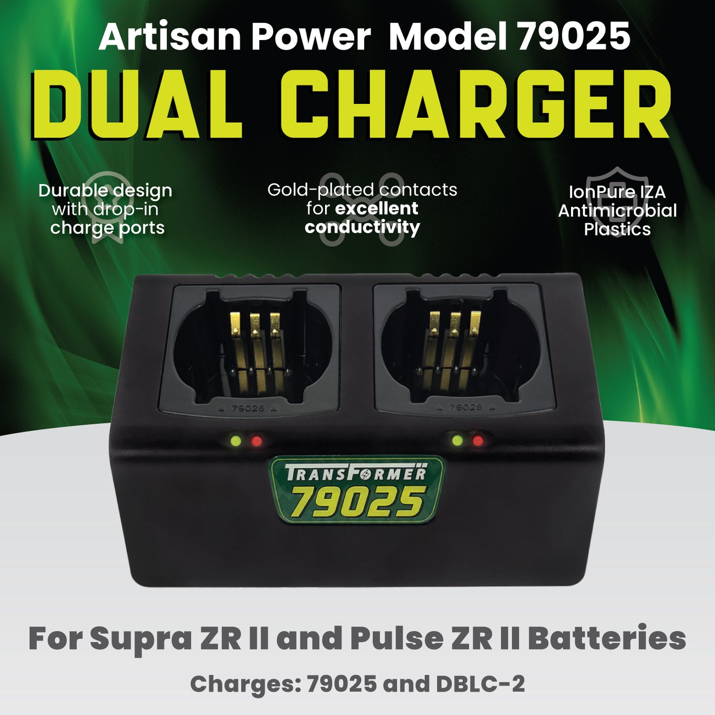 Charger for two Andis Supra ZR II and Pulse ZR II Clipper Batteries