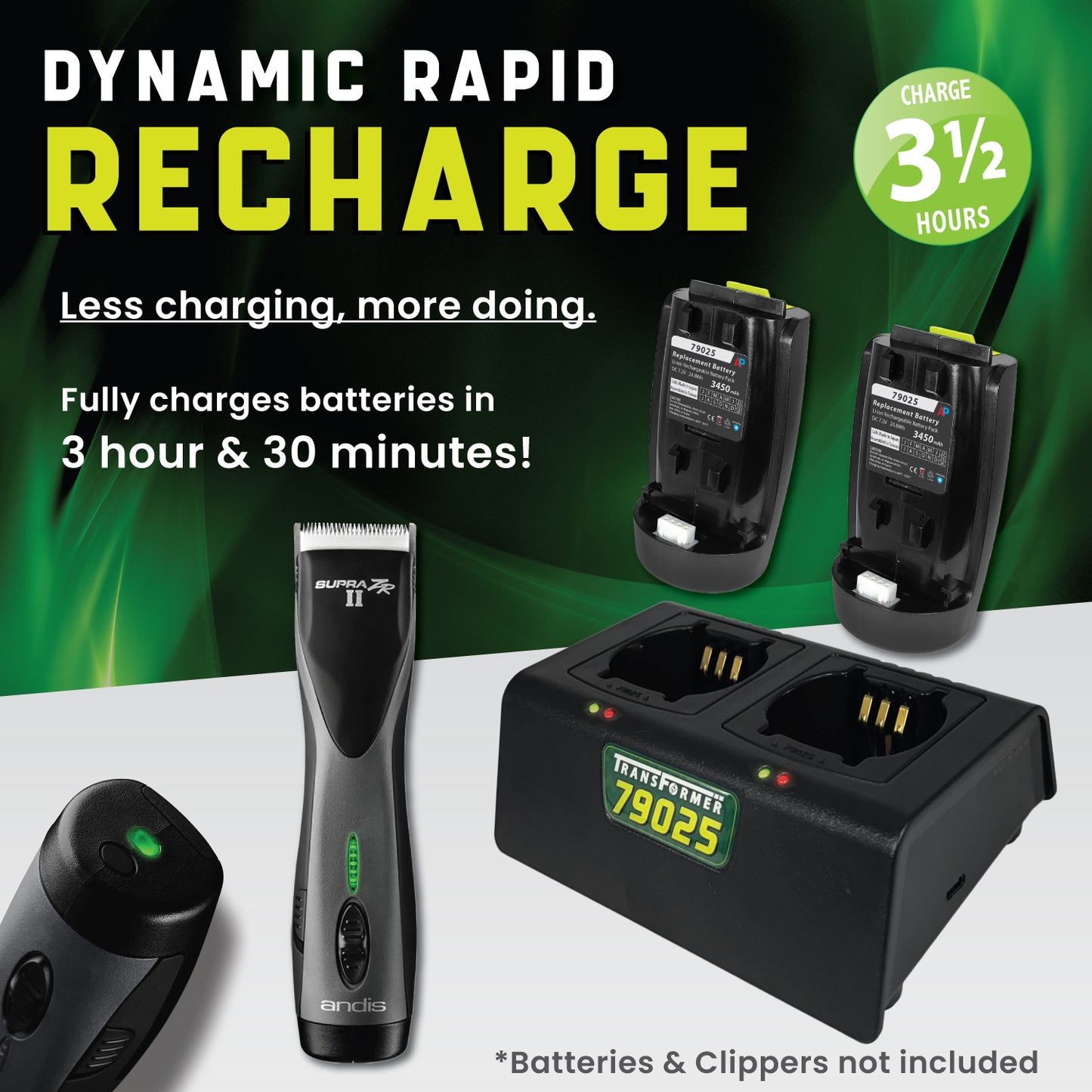 Charger for two Andis Supra ZR II and Pulse ZR II Clipper Batteries