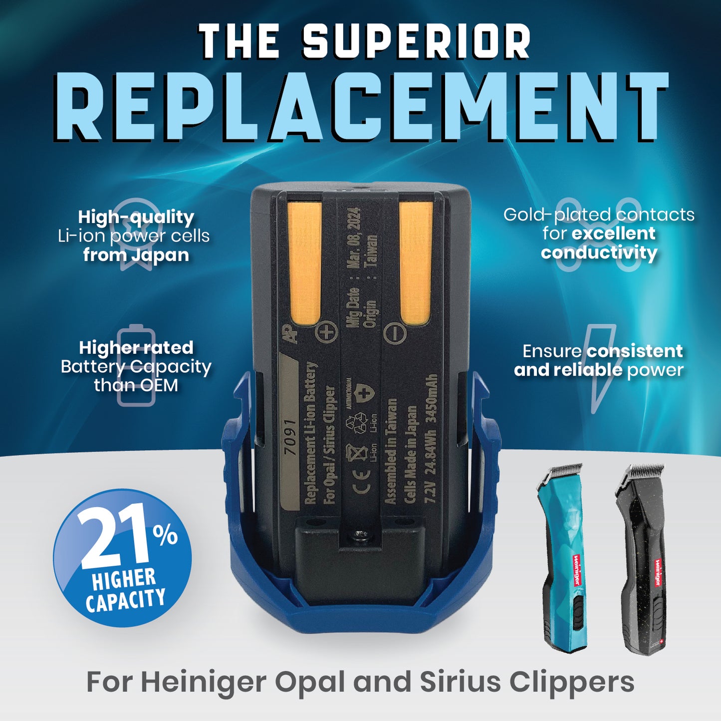 Heiniger Opal and Sirius Hair Clipper Battery Replacement - Replaces 709-100