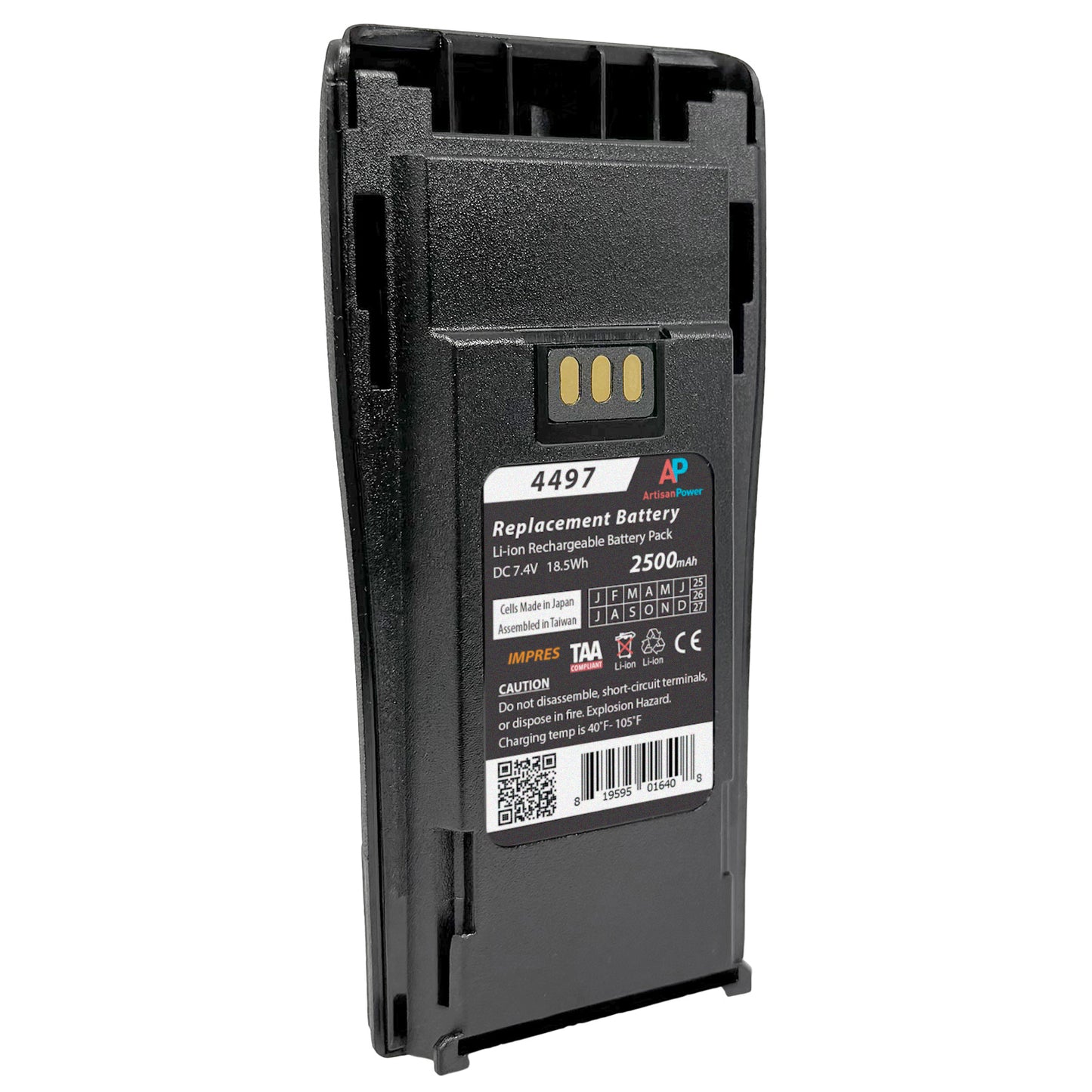 Replacement IMPRES Li-ion Battery for Motorola CP185 & CP200 (CP Series) Radios. 2500 mAh
