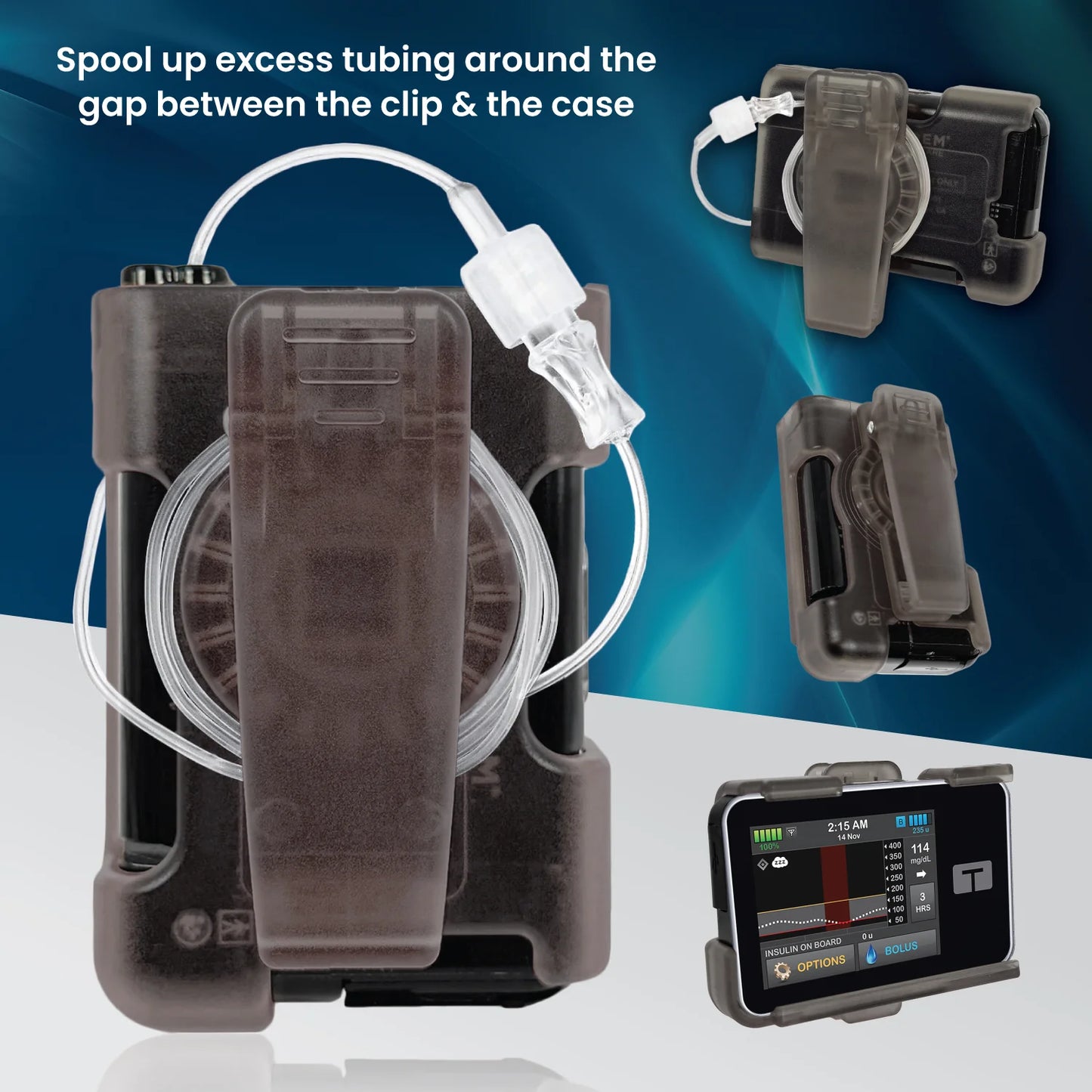 Holster with clip for Tandem Insulin pump t:Slim X2, G4 and Control IQ (Gray)